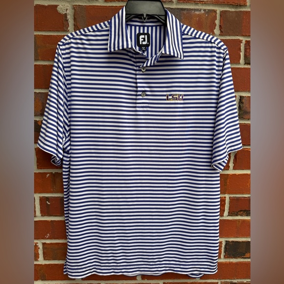 FootJoy LSU Tigers Blue & White Striped Men's M Short Sleeve Golf Polo Shirt T9 - Picture 1 of 8